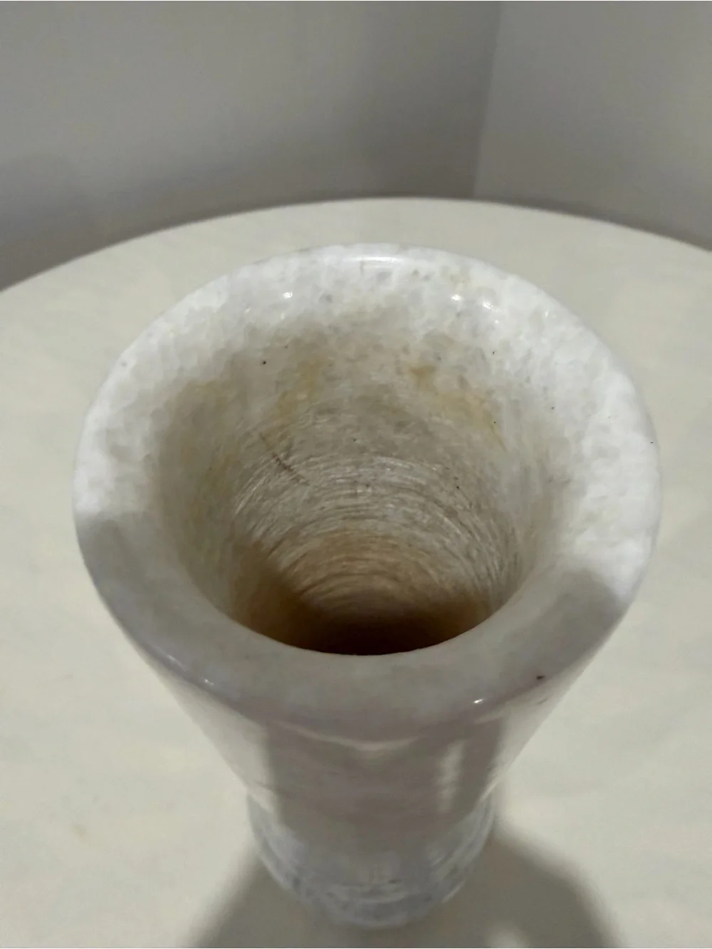 Vintage Hand Carved White Marble Cylindrical 12” Vase
